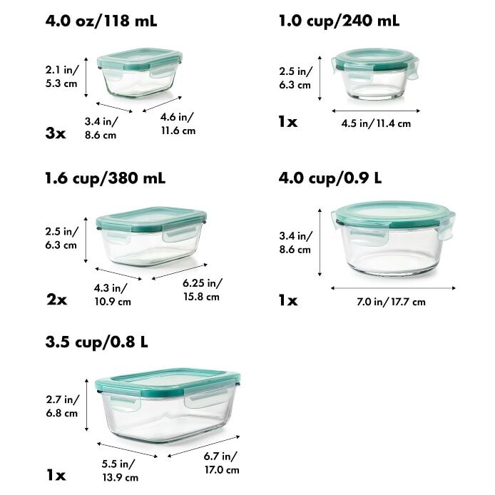 16 Piece Glass Smart Seal Everyday Container Set